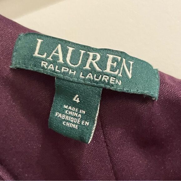 EUC Ralph Lauren Cocktail Dress Embellished Strap Ruffle Aubergine Sz. 4 - Picture 8 of 9